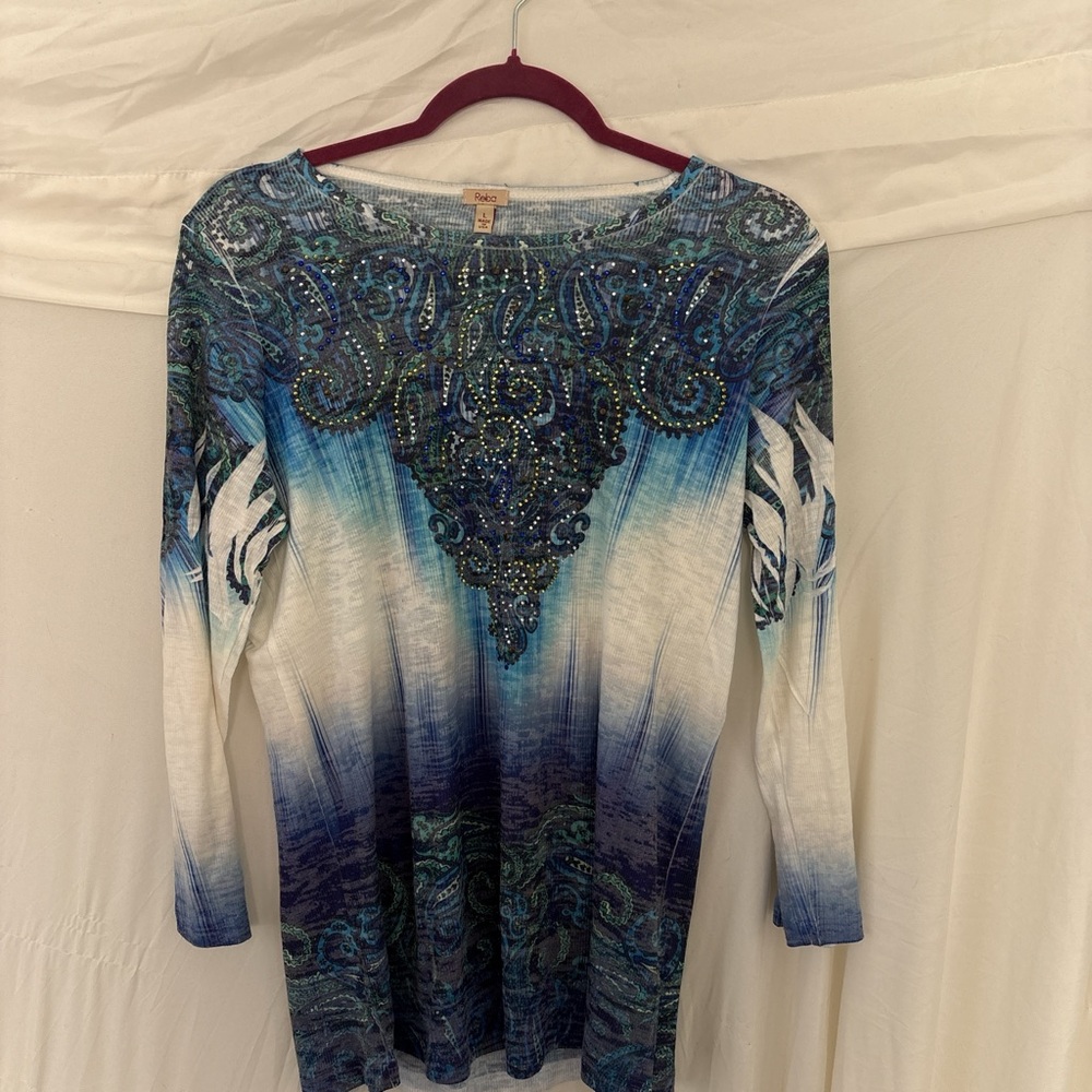 Reba Blue and Green Long Sleeve Top